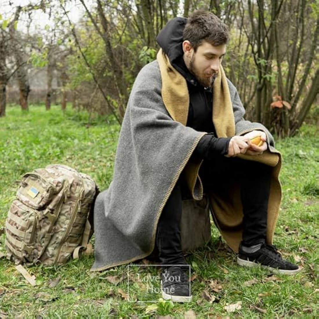 LYHome Merino Wool Travel Blanket – Warm Outdoor Camping Throw, Gray