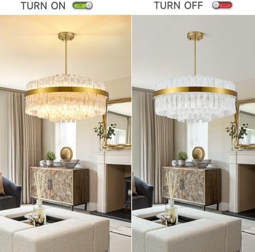 KUNYEEE Gold Crystal Chandelier – 60cm Modern K9 Flush Mount Ceiling Light