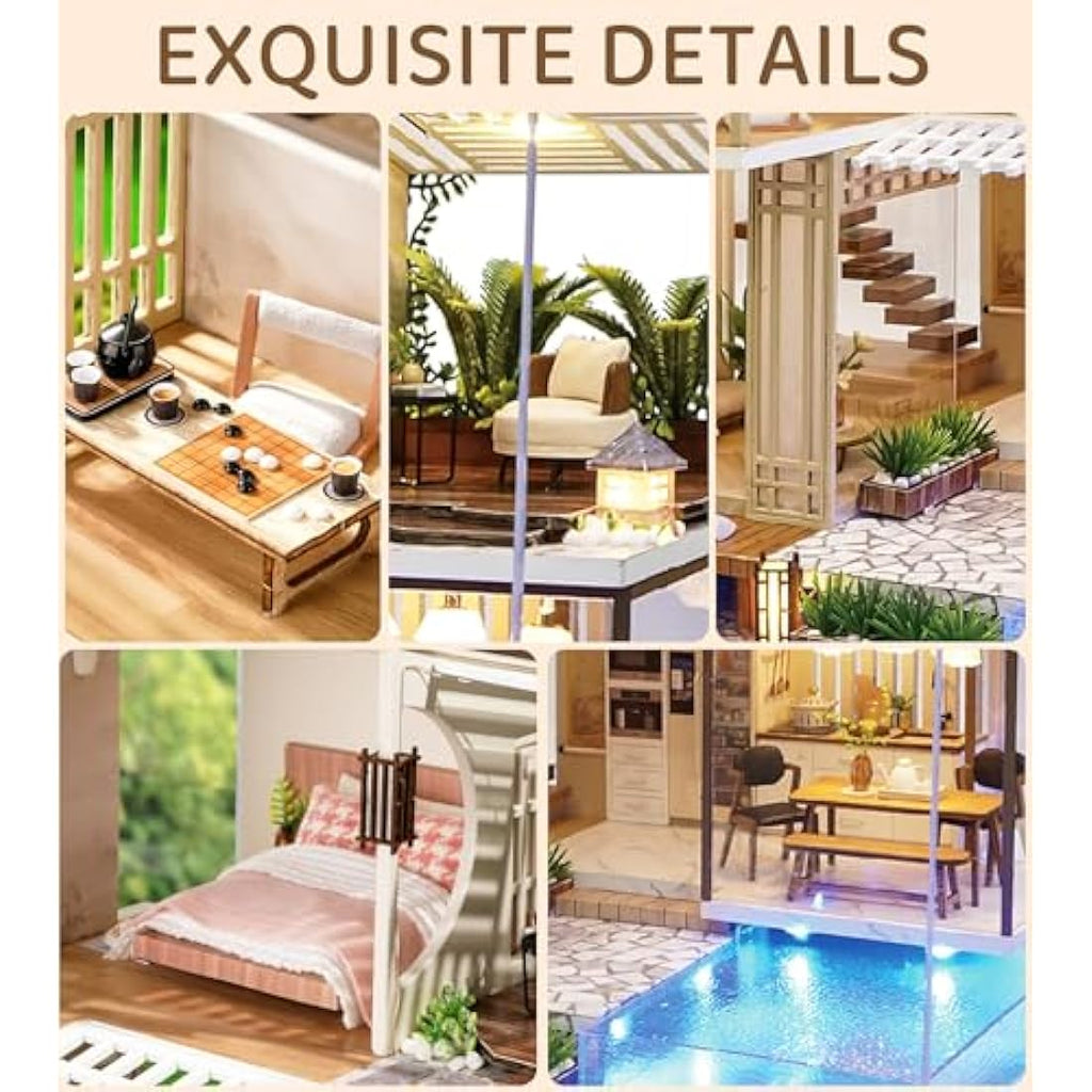 Spilay DIY Miniature Dollhouse Kit | 1:24 Wooden House with Music Box