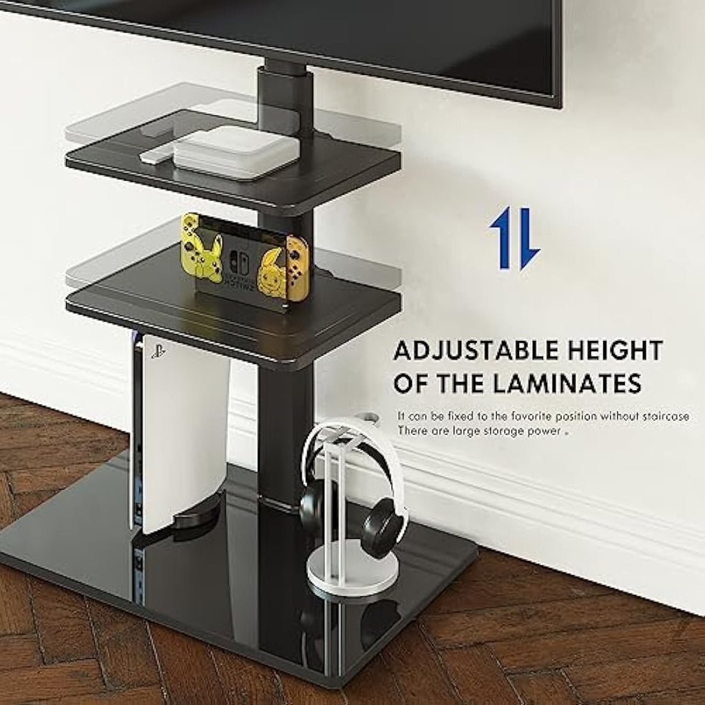 FITUEYES TV Floor Stand for 32-60 Inch | Swivel Mount with 2 Shelves
