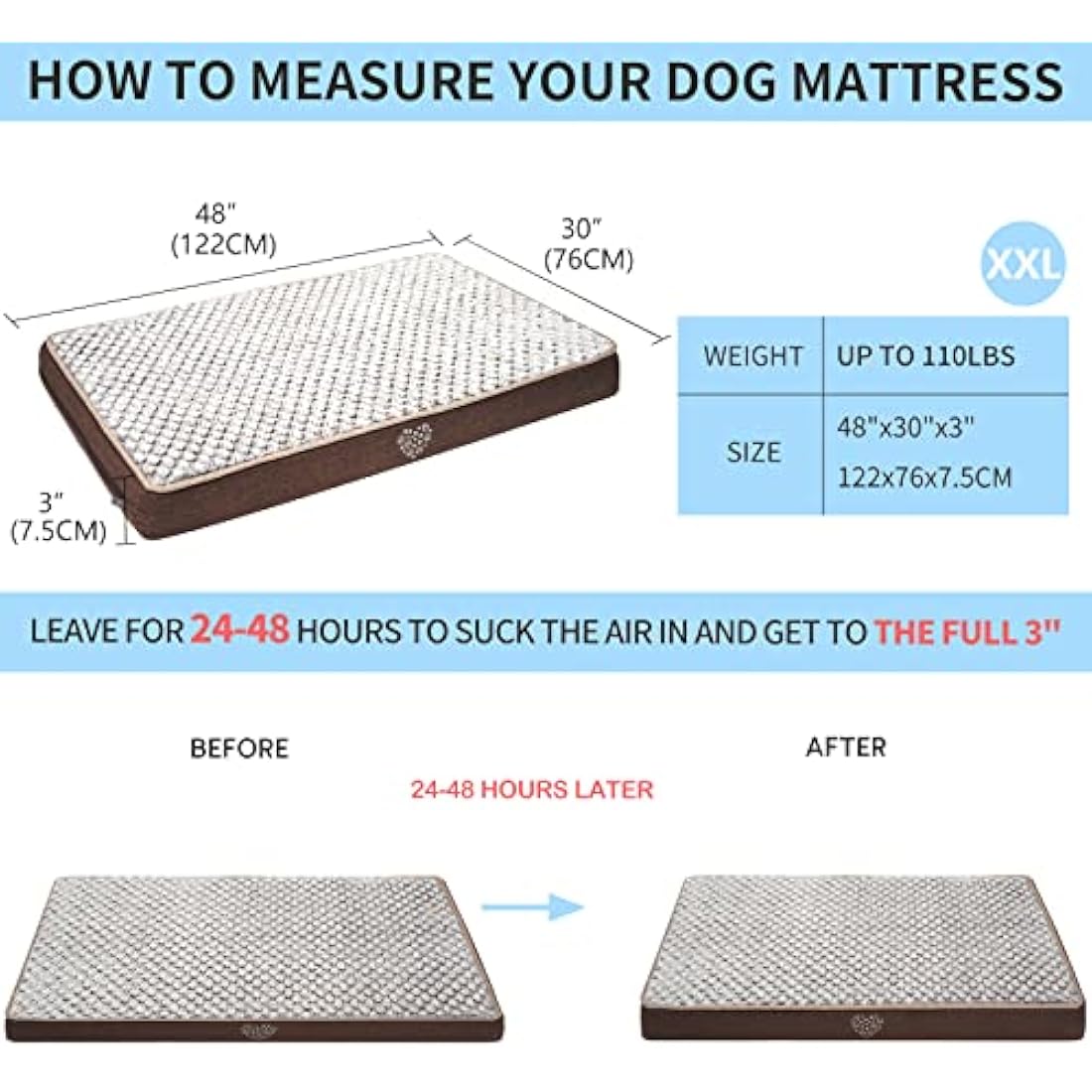 VANKEAN Waterproof Reversible Dog Bed Mat | Washable Crate Mattress