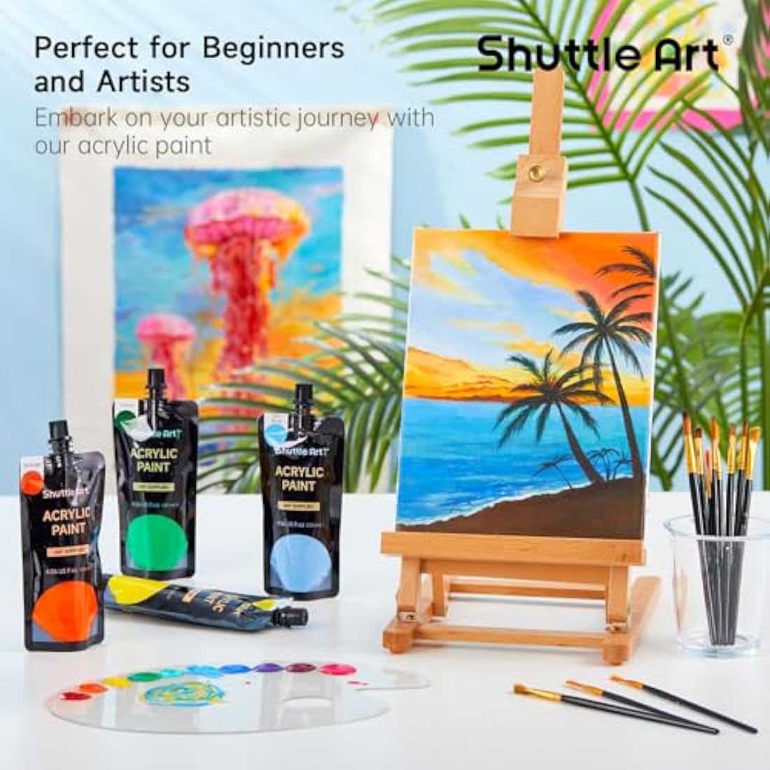 Shuttle Art Acrylic Paint Set – 18 Colors, 120ml Pouches for Canvas