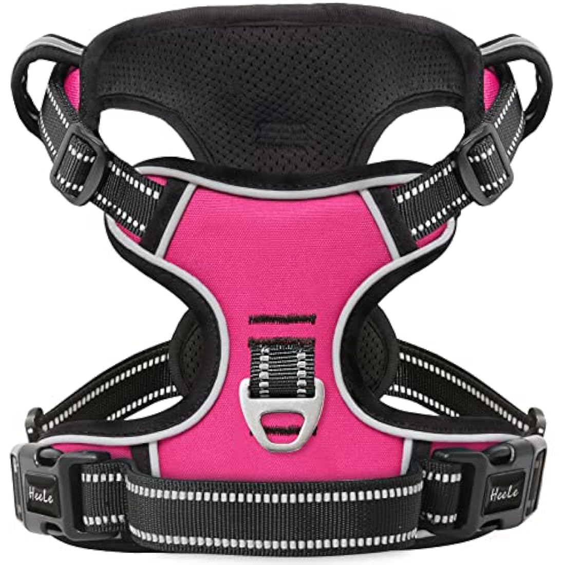 HEELE No-Pull Dog Harness | Reflective Padded Nylon Vest - Pink Red, XL
