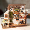 ROWOOD DIY Miniature Coffee House Kit – Wooden Dollhouse Model with Lights