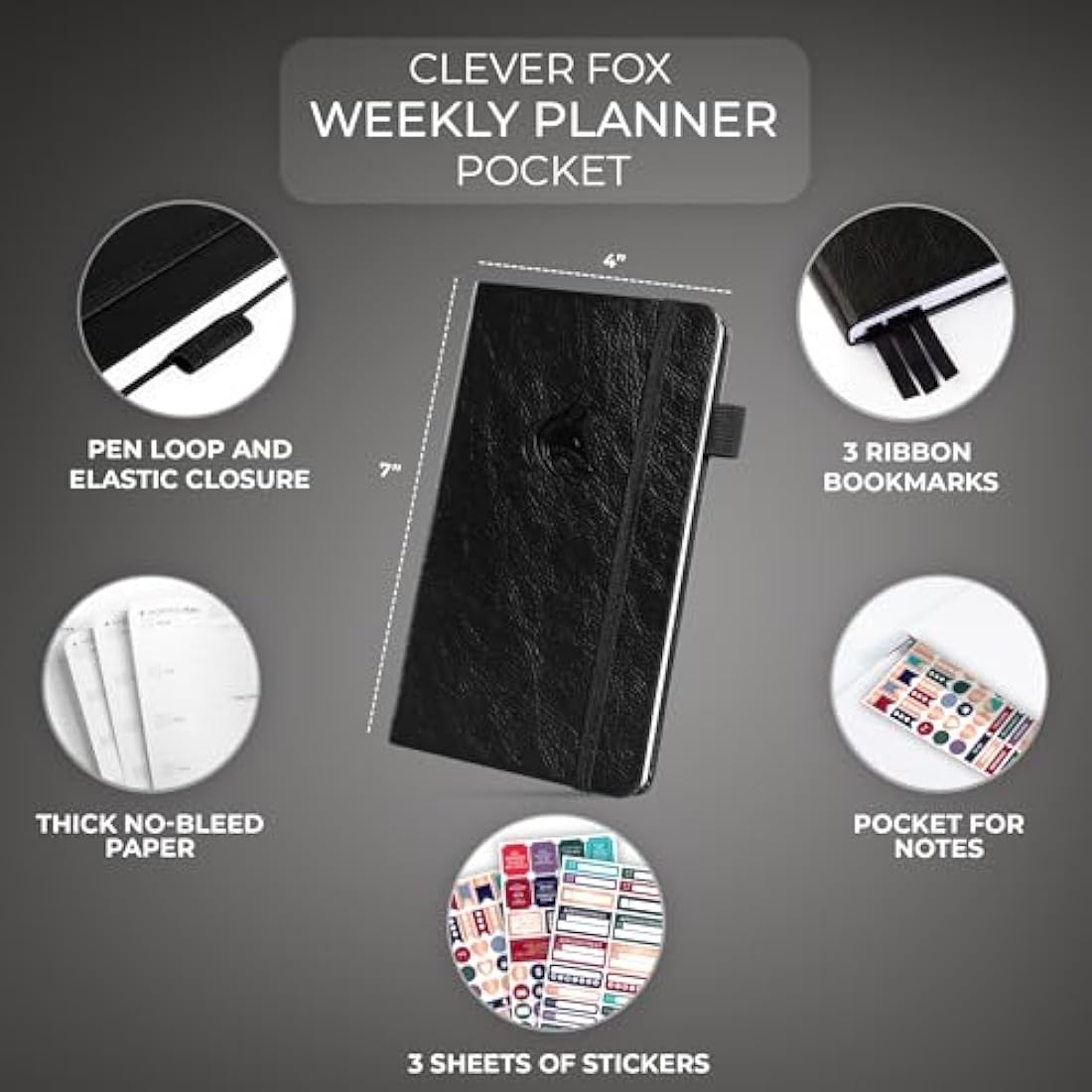 Clever Fox Pocket Weekly Undated Planner – Mini Goal Calendar, Black
