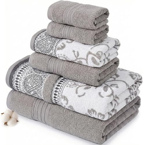 Modern Threads 6-Piece Cotton Towel Set | Ophelia Fawn Jacquard