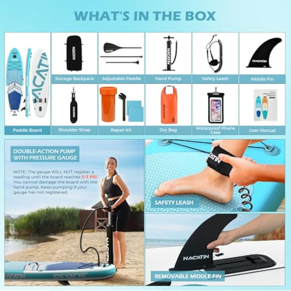 NACATIN Inflatable Stand Up Paddle Board – 10'6" SUP Kit for Adults