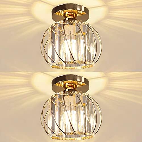 Crystal Chandelier Ceiling Light – 2 Pack Gold Flush Mount