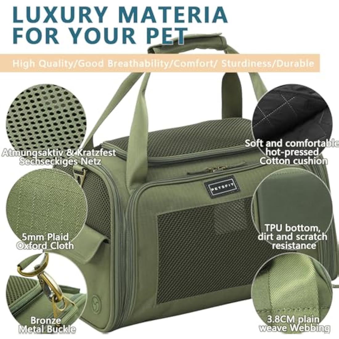 Cat Carrier – Airline Approved Oxford Pet Travel Bag, Green