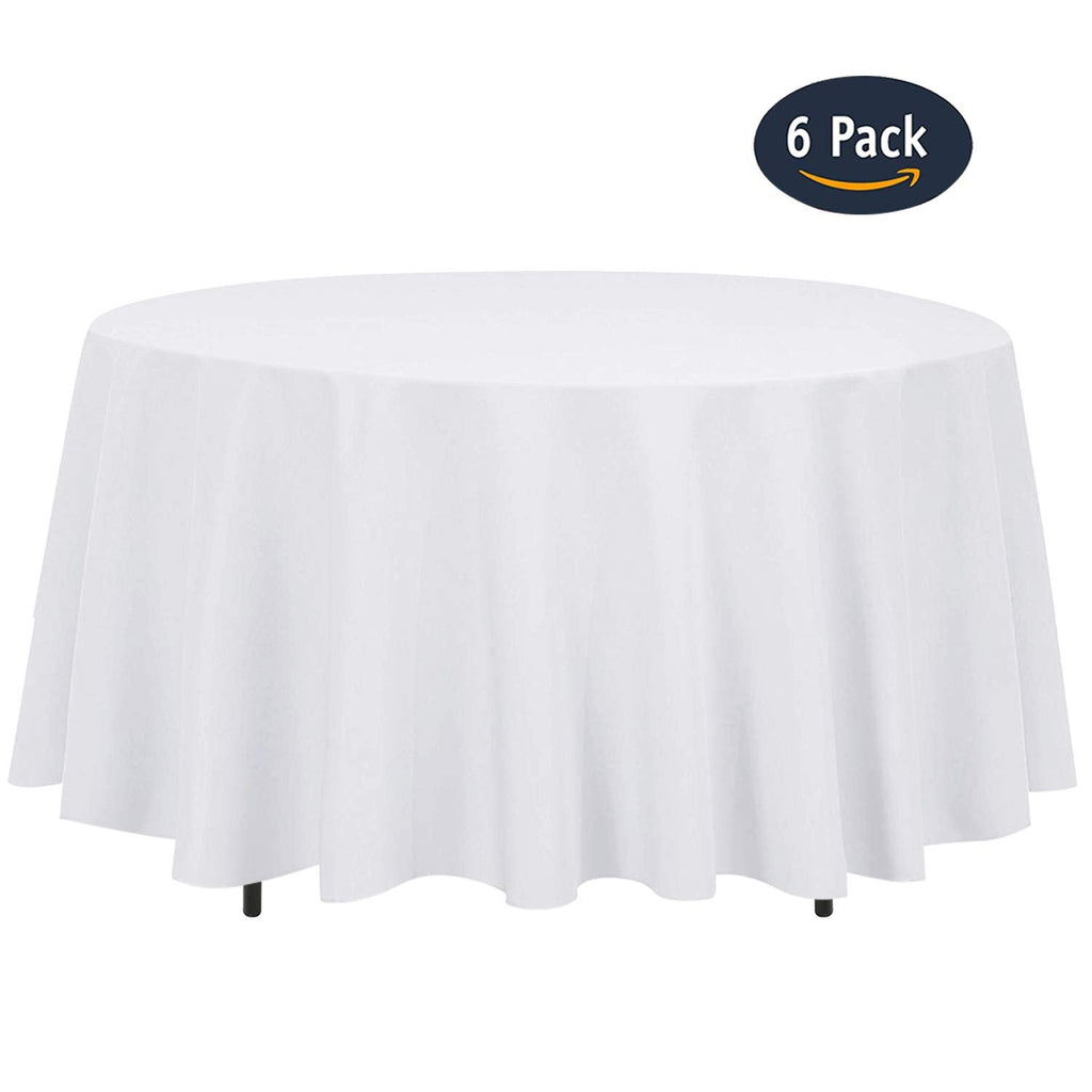 Kapwall 6-Pack White Round Tablecloths – 90 Inch Wrinkle-Resistant Polyester