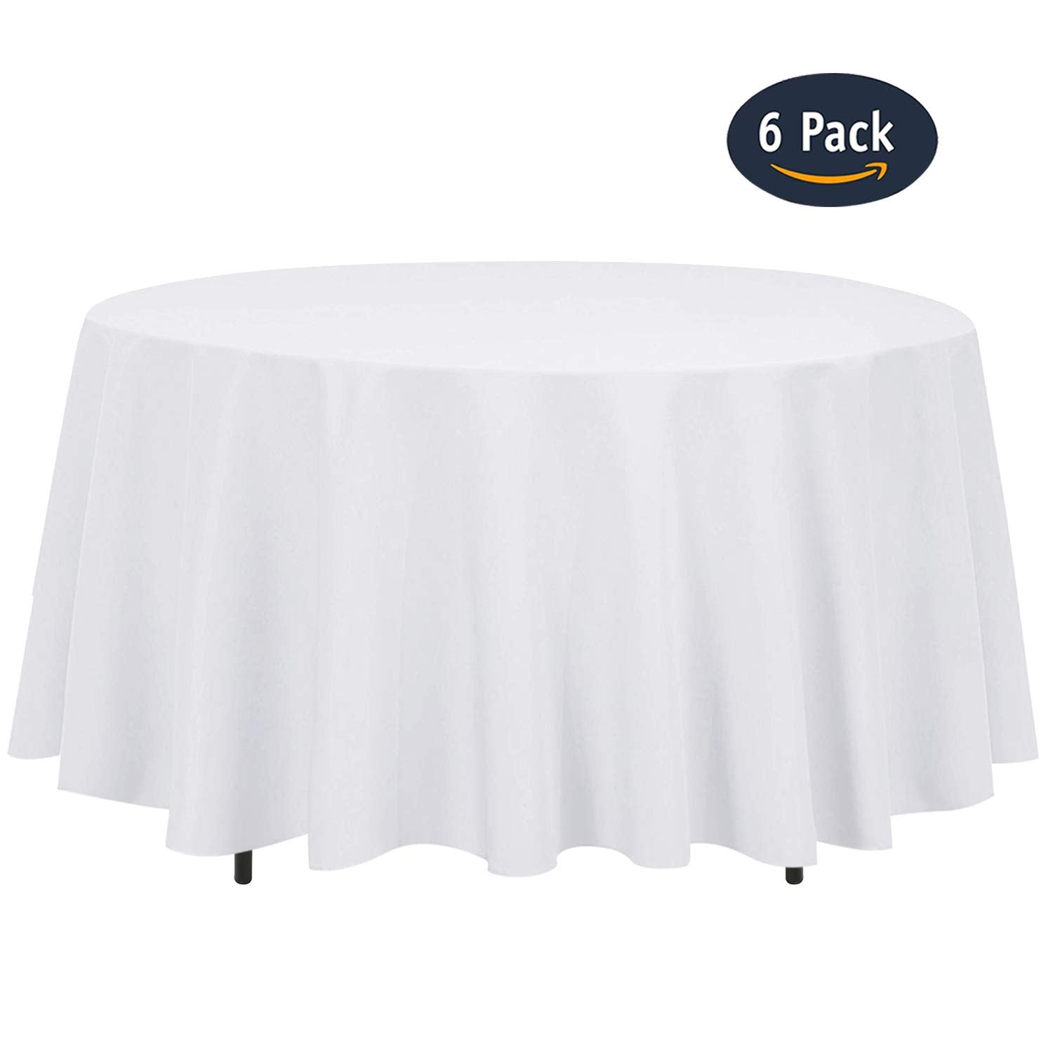 Kapwall 6-Pack White Round Tablecloths – 90 Inch Wrinkle-Resistant Polyester