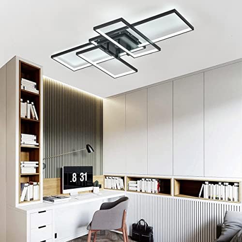 Becailyer Modern LED Flush Mount Ceiling Light | Dimmable 4-Square Black Lamp