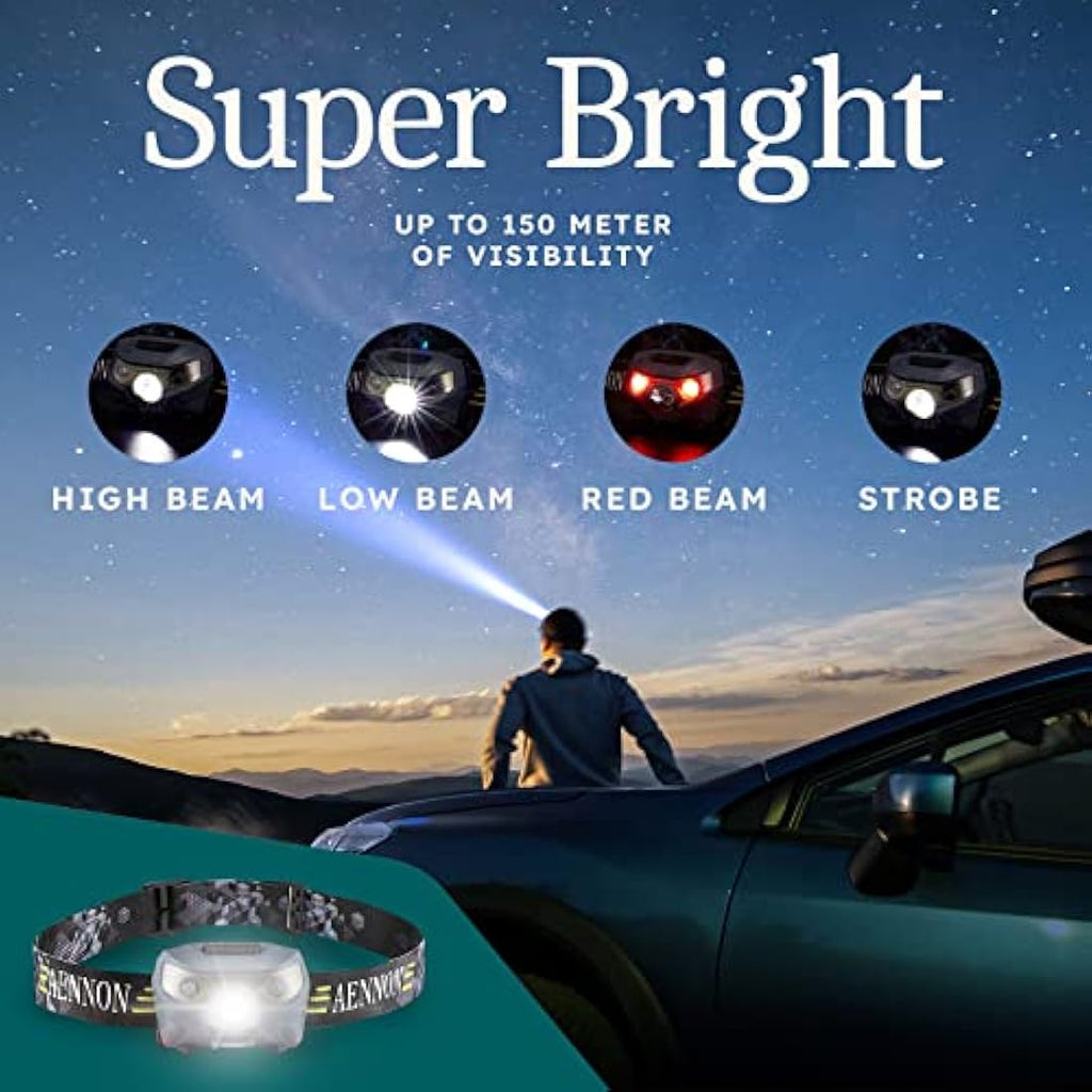 AENNON Rechargeable LED Head Torch 2-Pack | Waterproof 220 Lumens