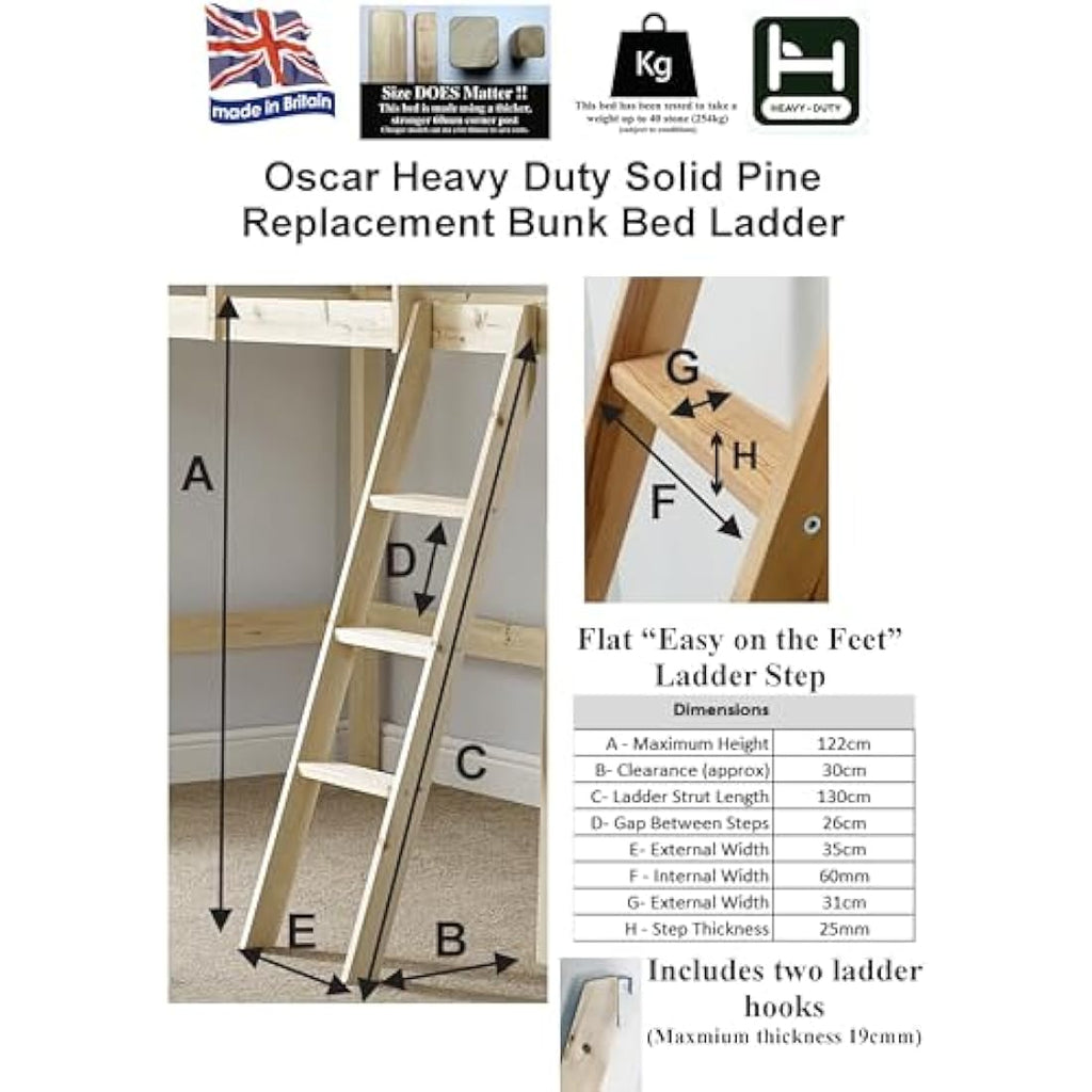 Jolof Store Solid Pine Bunk Bed Ladder – Slanted Heavy Duty Design