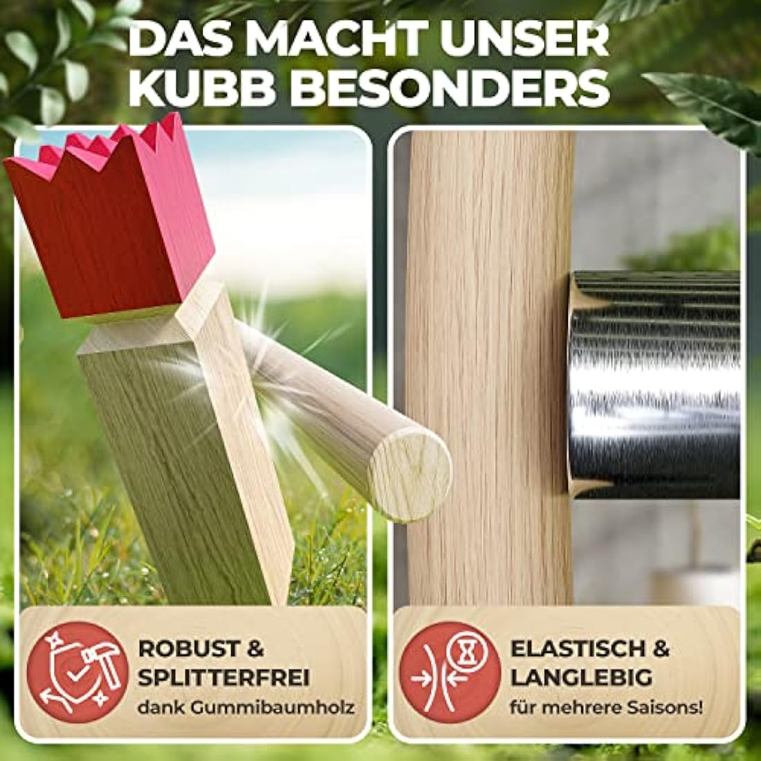 Liebholz® Kubb Wikingerspiel – FSC Gummibaumholz XL Set mit Tasche