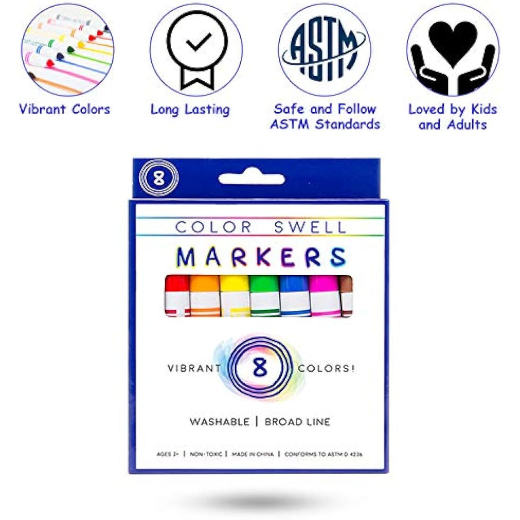 Color Swell Washable Markers Bulk Pack - 10 Sets of 8 Vibrant Colors