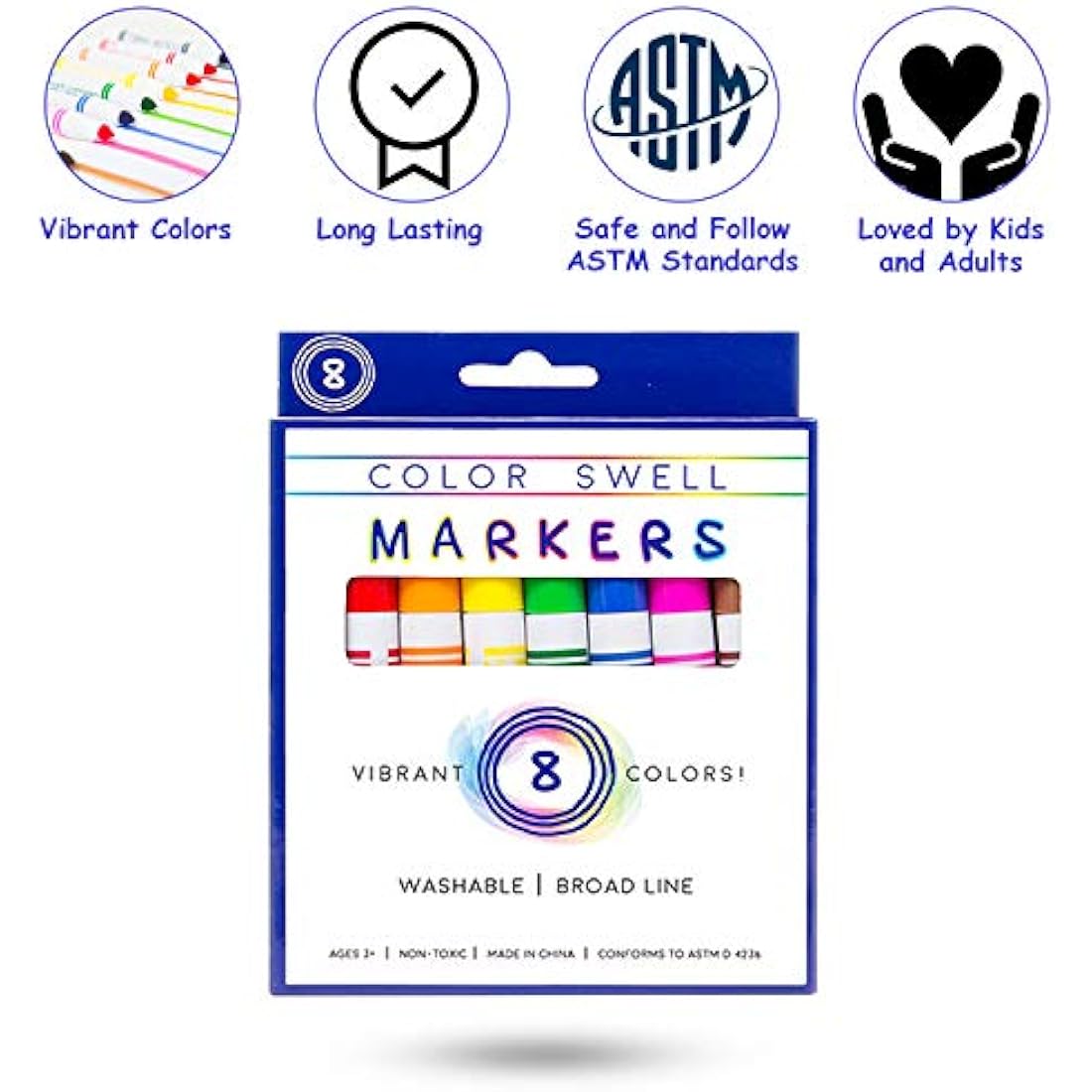 Color Swell Washable Markers Bulk Pack - 10 Sets of 8 Vibrant Colors