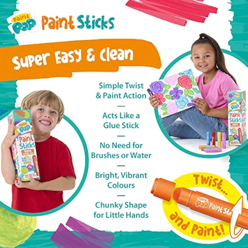 Paint Pop Paint Sticks for Kids – 30 Pack Mess-Free Assorted Colours