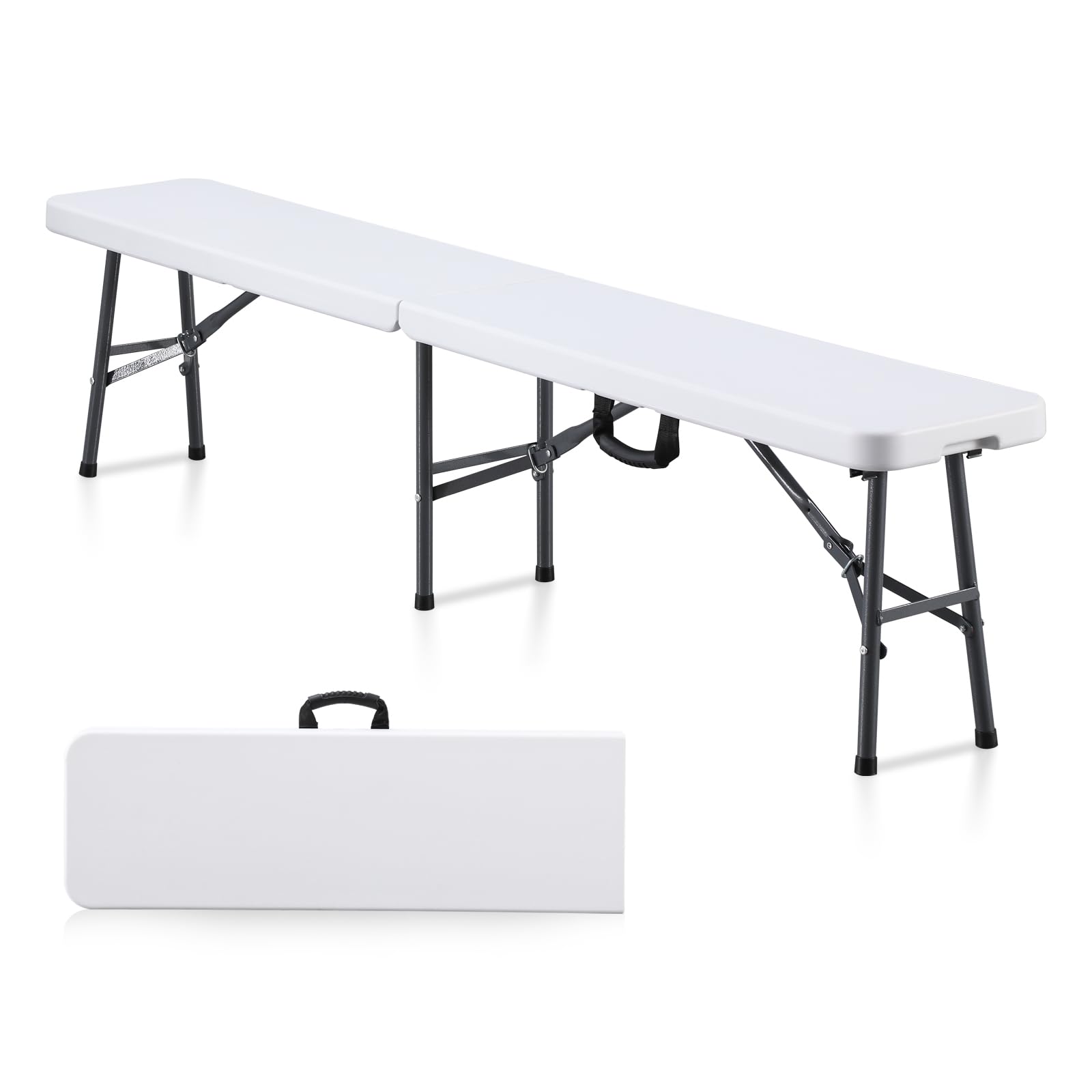 KAIHAOWIN 6FT Plastic Folding Bench – Portable White Outdoor Seat