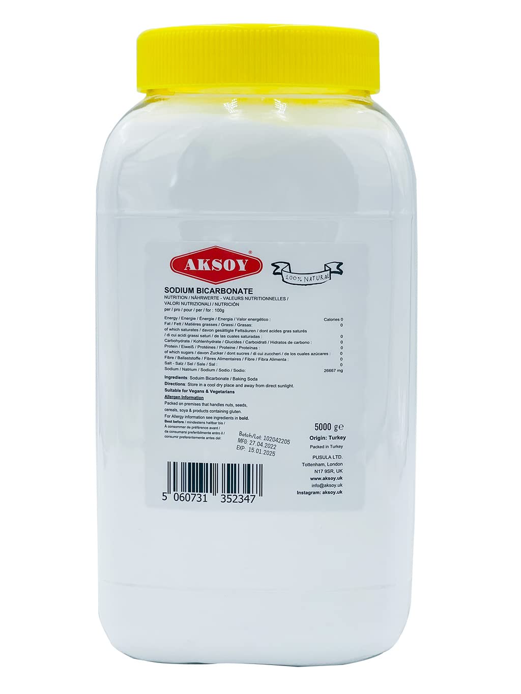 Aksoy Baking Soda 5KG - Pure Food Grade Sodium Bicarbonate Powder