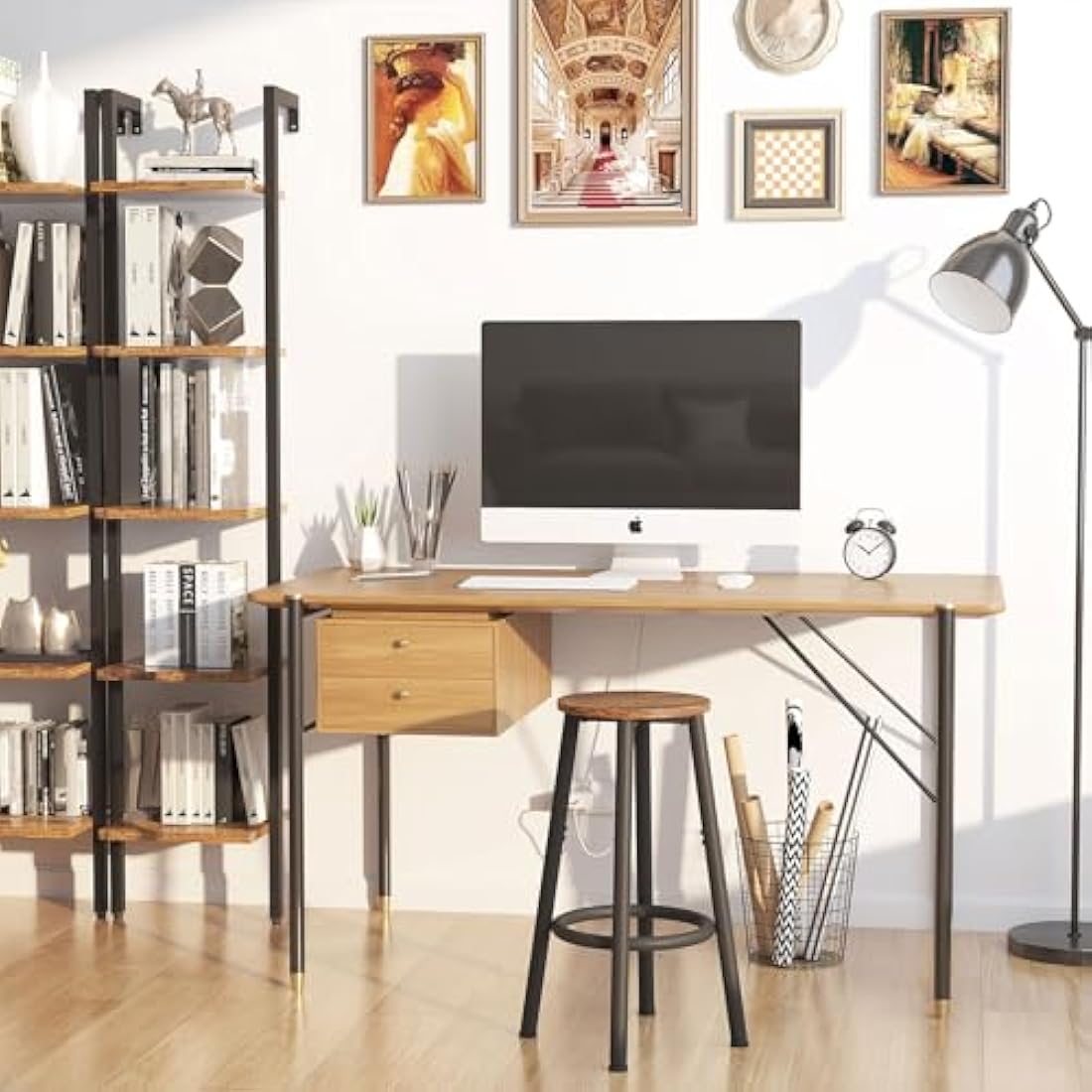 YMYNY Industrial Bar Stools Set of 2 | 64cm Rustic Brown Kitchen Chairs