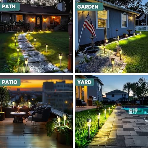 GIGALUMI Solar Garden Lights | 24 Pack Stainless Steel Outdoor Pathway Lights