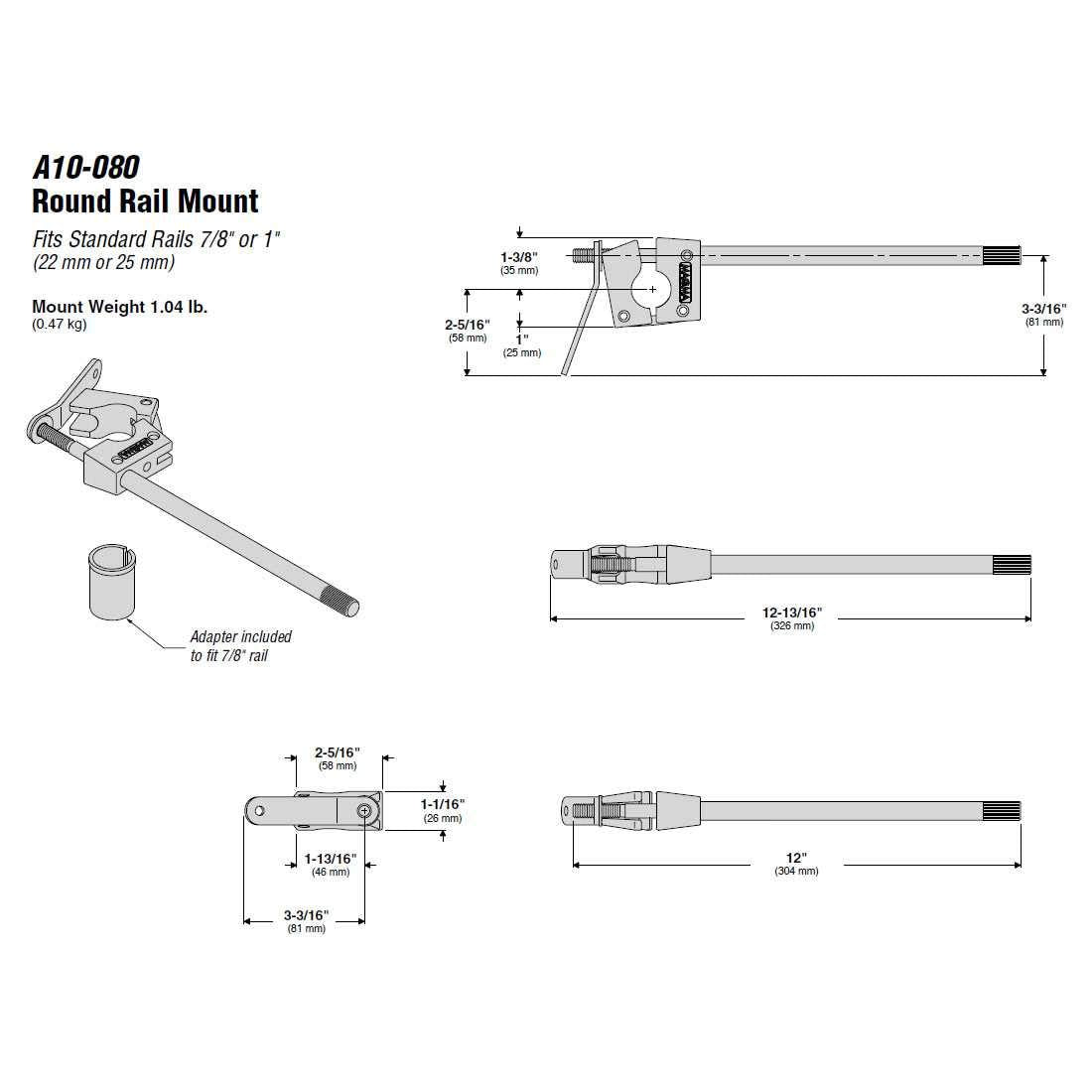 Magma Kettle Grill Round Rail Mount – Stainless Steel 7/8" or 1"