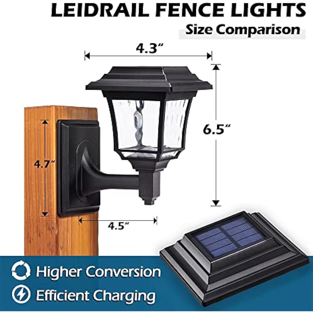 LeiDrail Solar Fence Lights | 2-Mode Waterproof Outdoor Garden Decor | 4 Pack