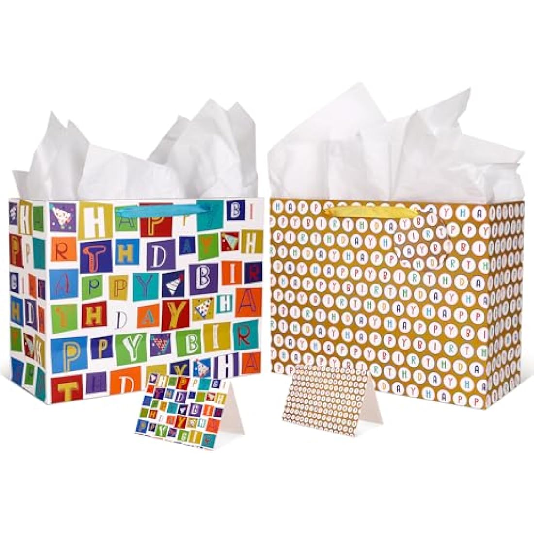 Giiffu Extra Large Birthday Gift Bags with Tissue Paper & Cards | 2 Pack