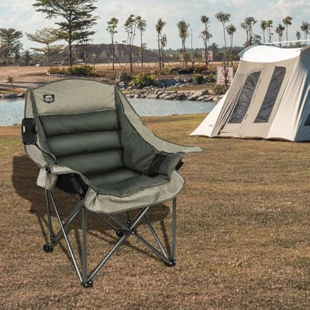 LANMOUNTAIN Oversized Folding Camping Chair | Heavy-Duty 400lbs - Brown