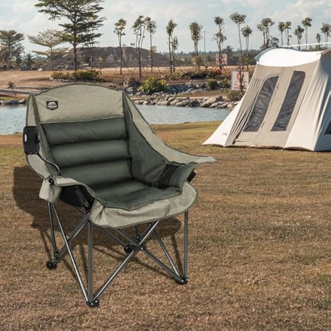 LANMOUNTAIN Oversized Folding Camping Chair | Heavy-Duty 400lbs - Brown