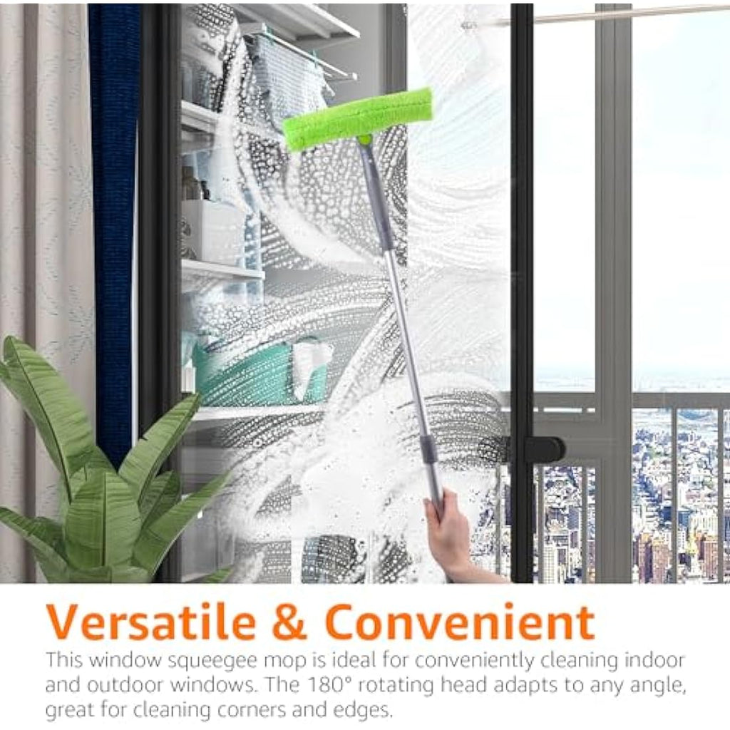 Window Squeegee – Extendable Pole & 180° Rotating Head