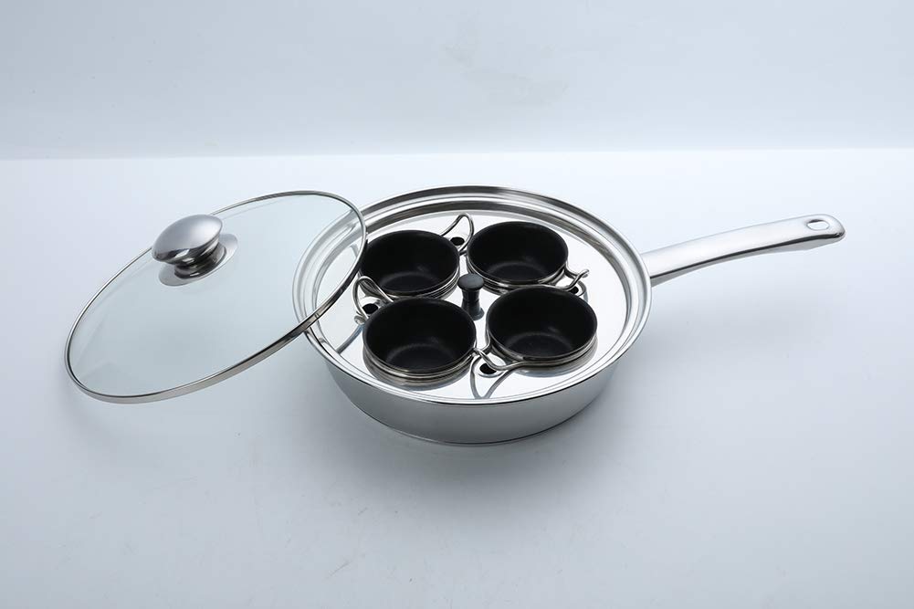 Jolof Store Stainless Steel Egg Poacher Pan - 4 Cup Induction Cookware