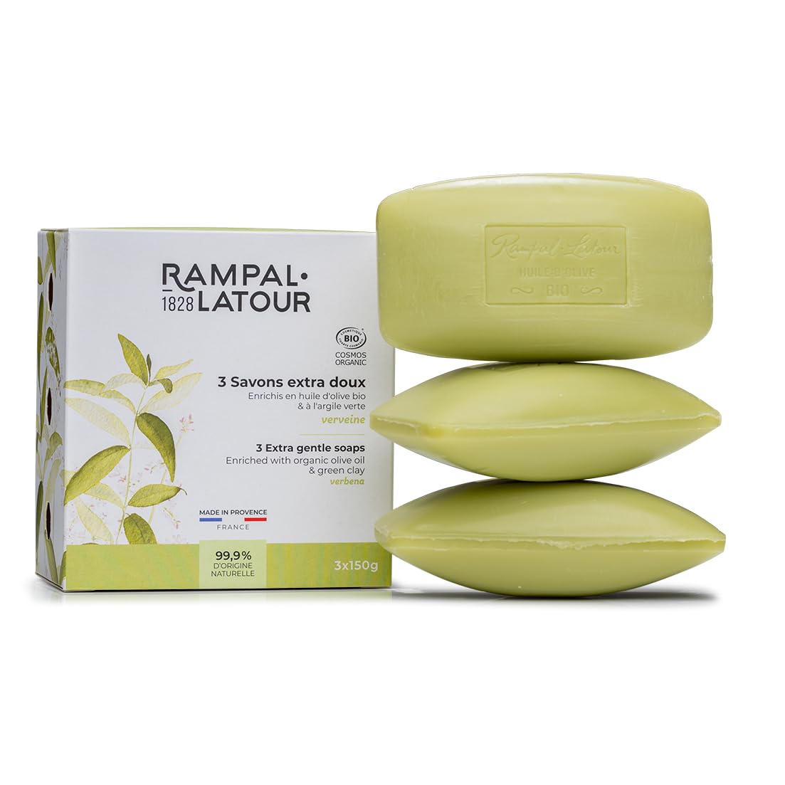 Rampal Latour Organic Verbena & Clay Soap - Purifying French Soap 3x150g