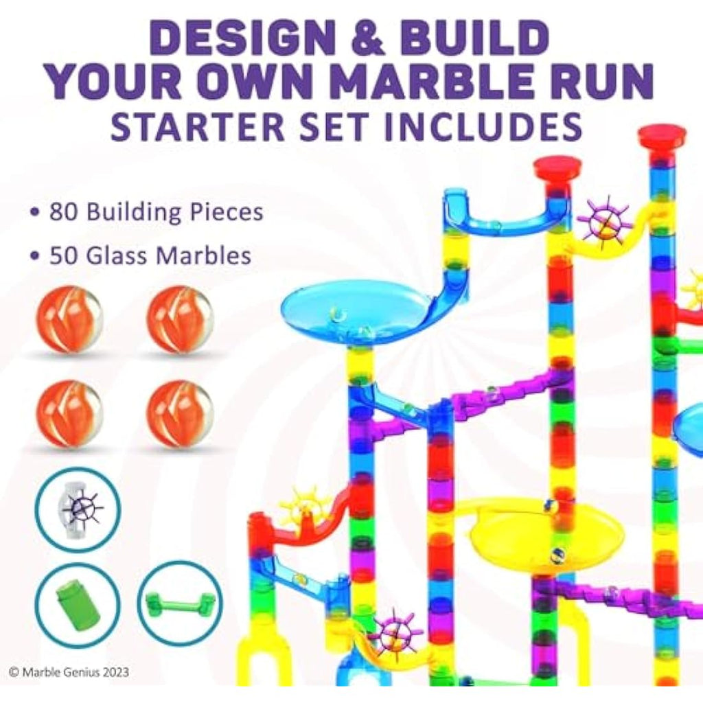 Marble Genius Marble Run Starter Set | 130 Piece STEM Maze Construction Kit