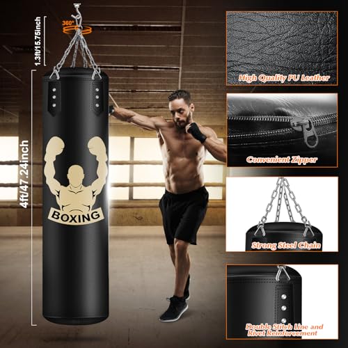 YORWHIN 4FT Heavy Punch Bag Set | Unfilled PU Leather MMA Training Kit