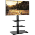 FITUEYES TV Floor Stand for 32-60 Inch | Swivel Mount with 2 Shelves