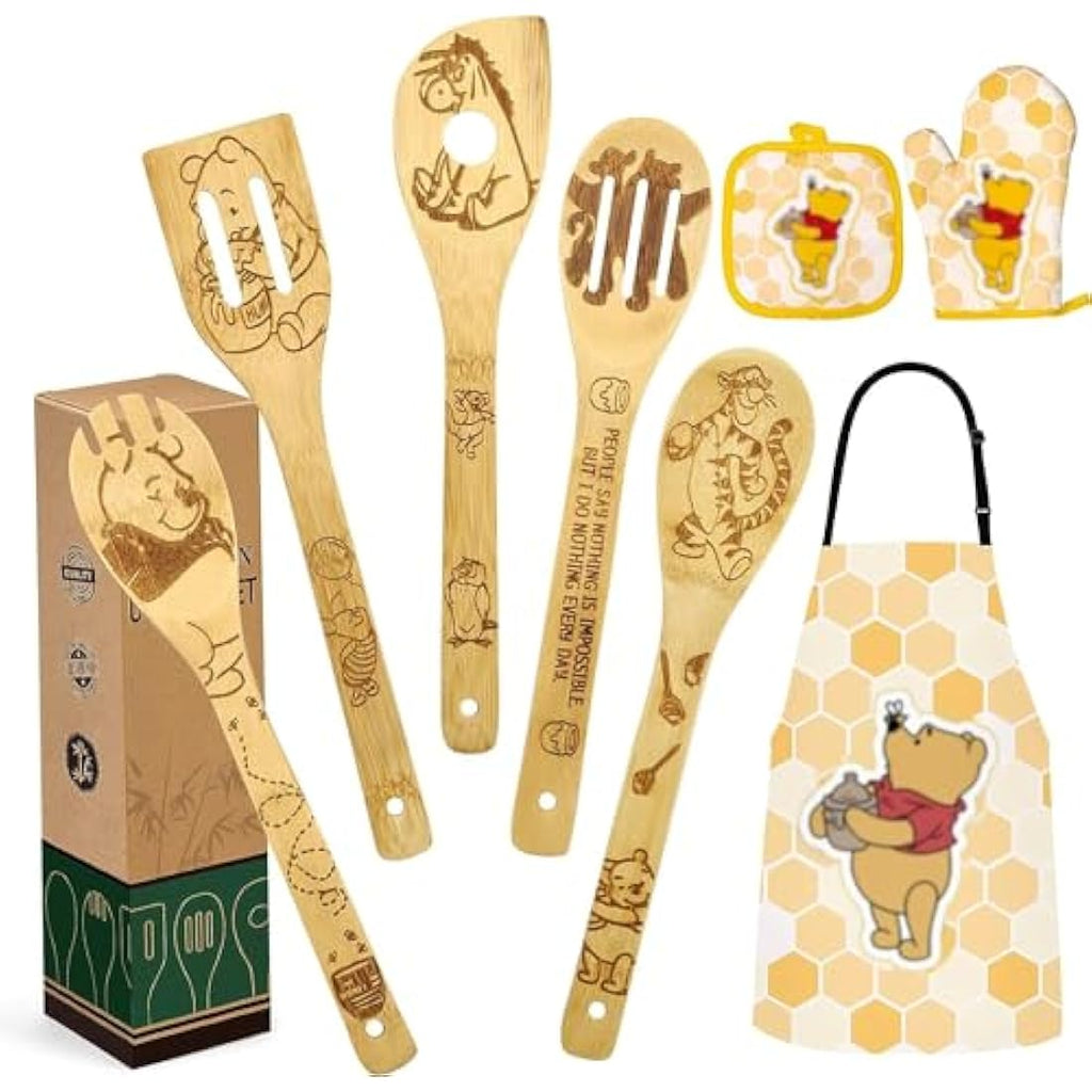 Bear Wooden Spoons for Cooking – 8-Piece Kitchen Utensils Set