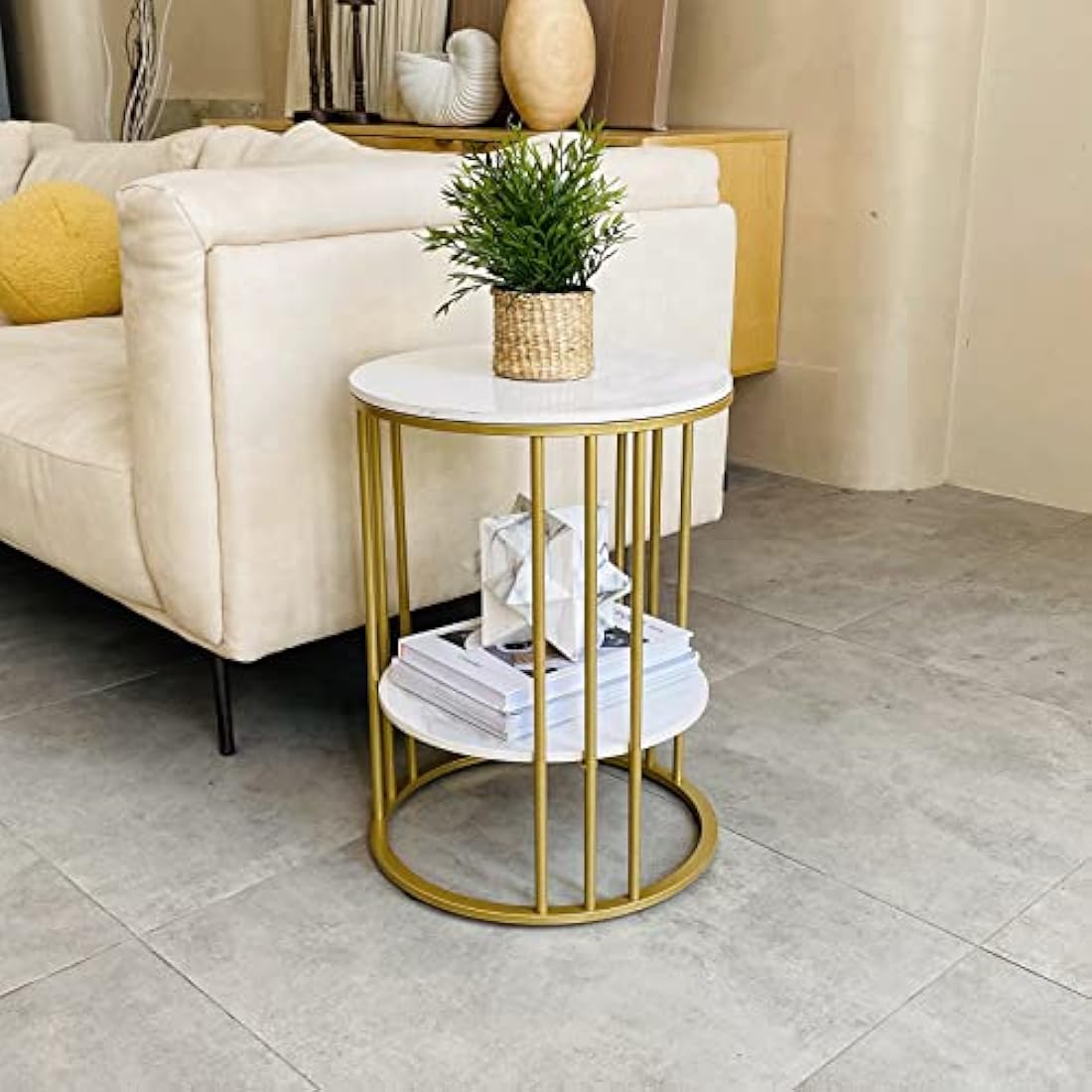 Marble Side Table – 2-Tier Round Sintered Stone End Table