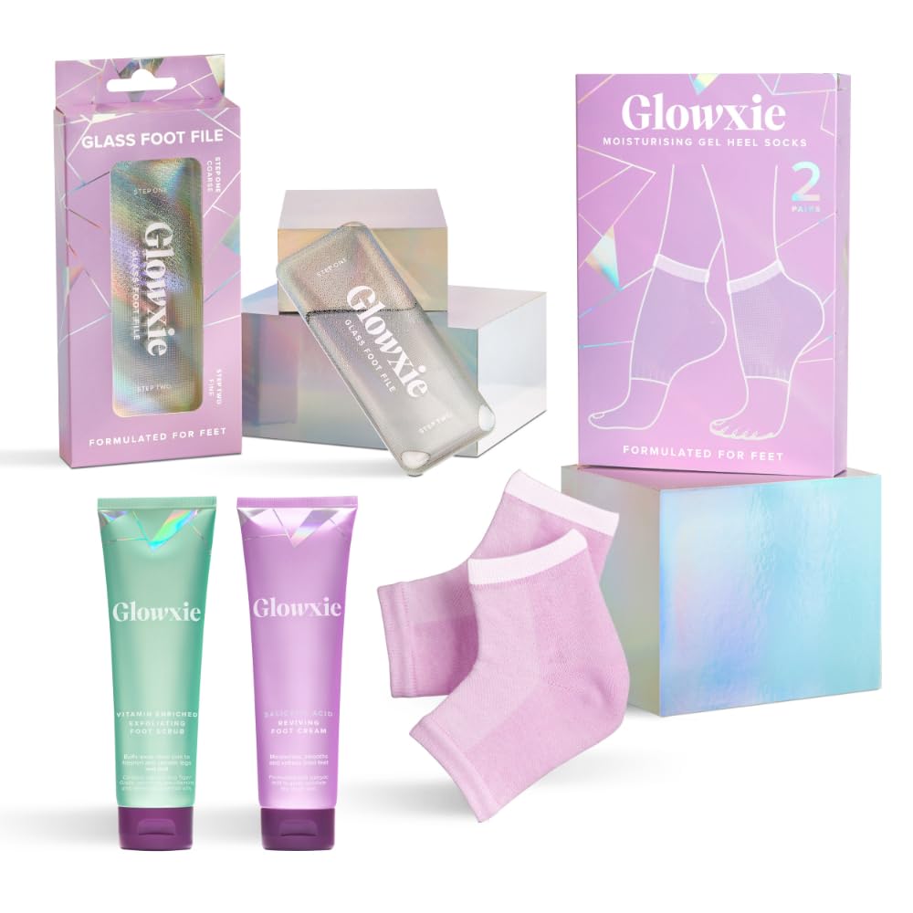 Glowxie Pedicure Set - 4-Piece Foot Care Kit with Glass File & Scrub
