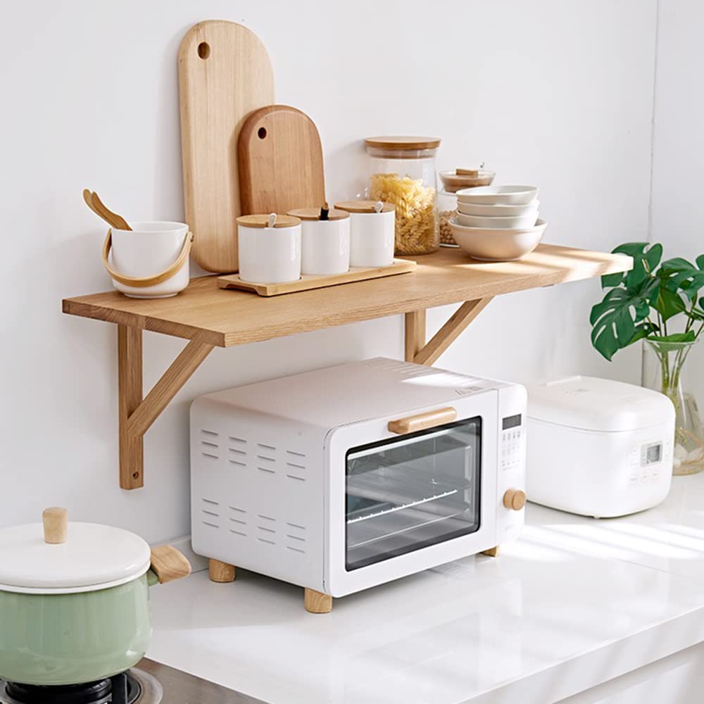Gieanoo Solid Oak Floating Shelves | Rustic Wood Wall Shelf with Brackets