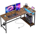 147CM L-Shaped Gaming Desk with LED Lights & Power Outlets