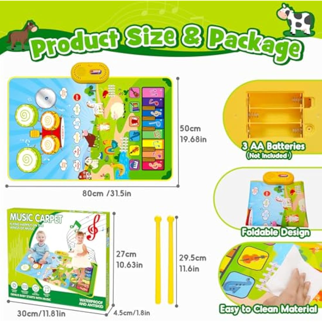 HappyGoLucky 3-in-1 Musical Piano Drum Mat - Interactive Toddler Toy