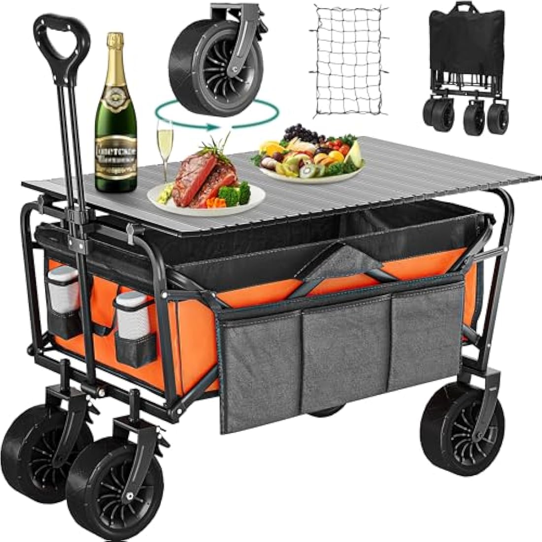 YITAHOME Folding Beach Wagon with Table | All-Terrain Utility Trolley