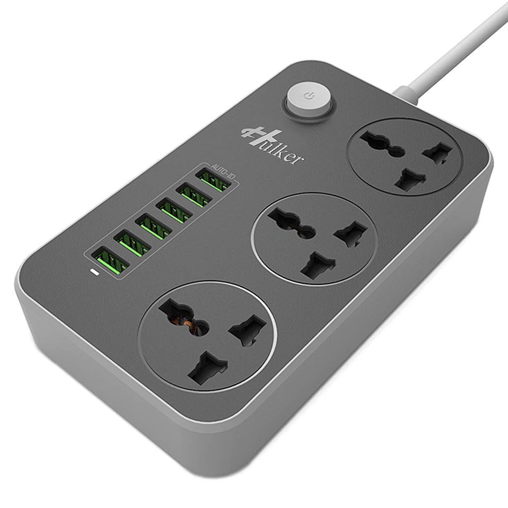 Hulker Extension Lead: 3 Way Outlets, 6 USB Ports & Surge Protection