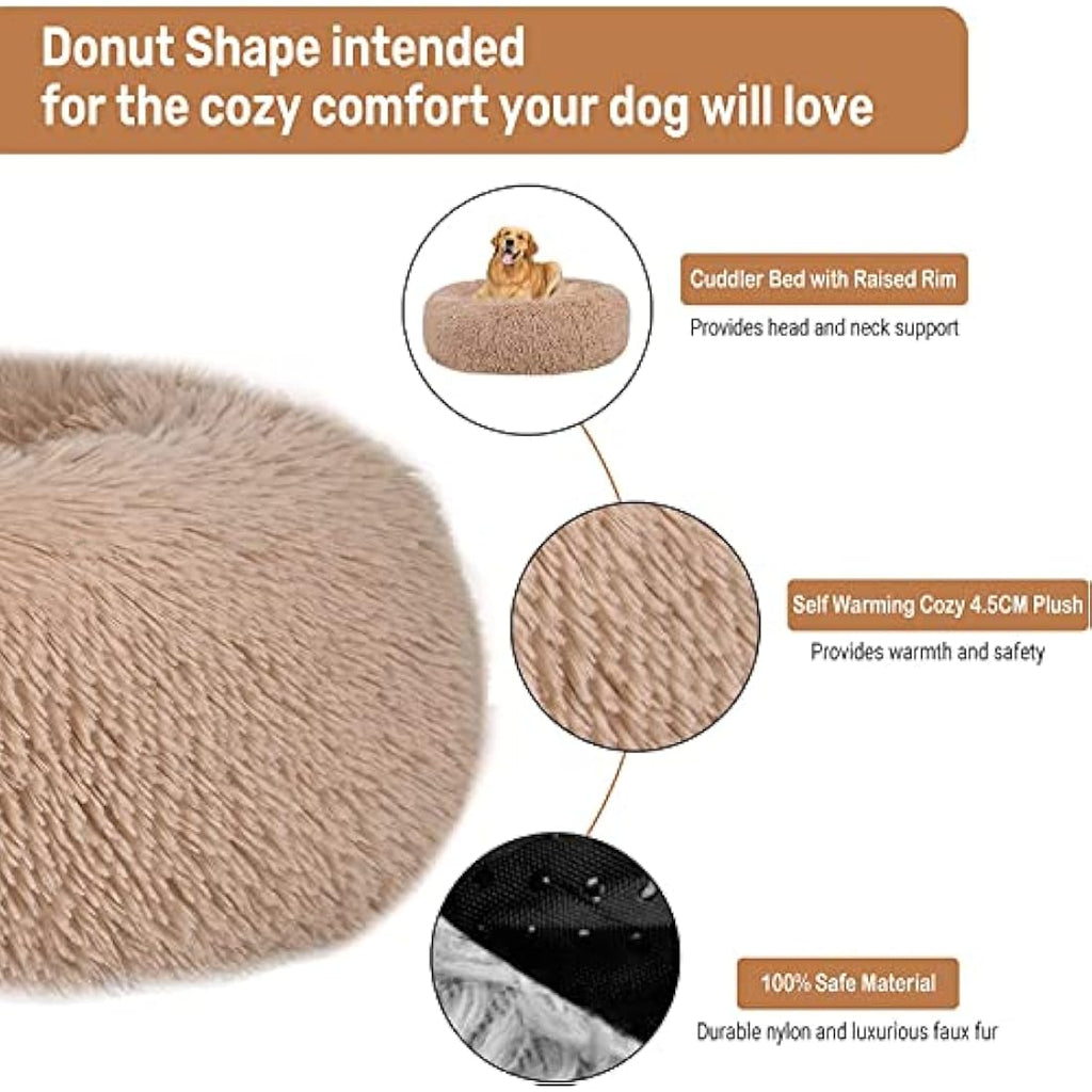 Jolof Store Calming Donut Dog Bed – Washable Fluffy Faux Fur Pet Bed