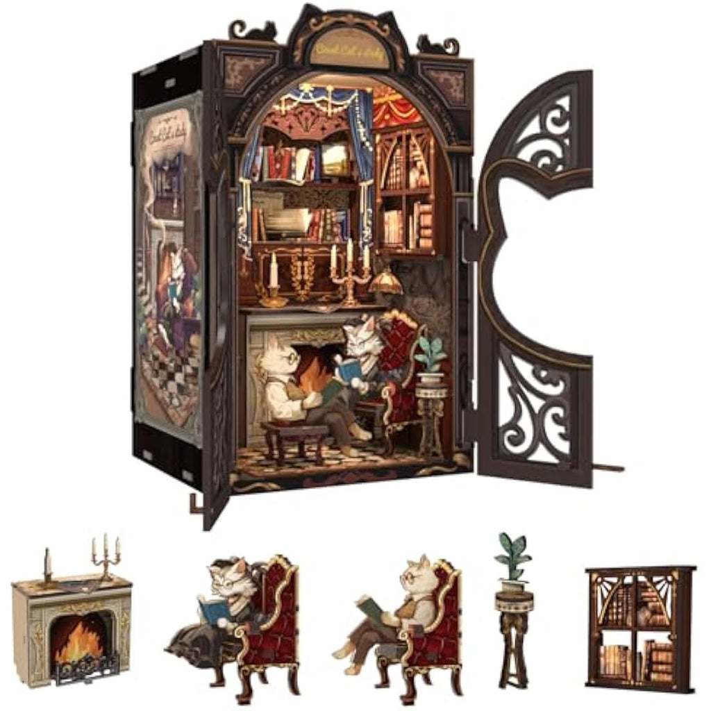 Fsolis Book Nook Kit - Count Cat's Study 3D Wooden Puzzle Miniature House