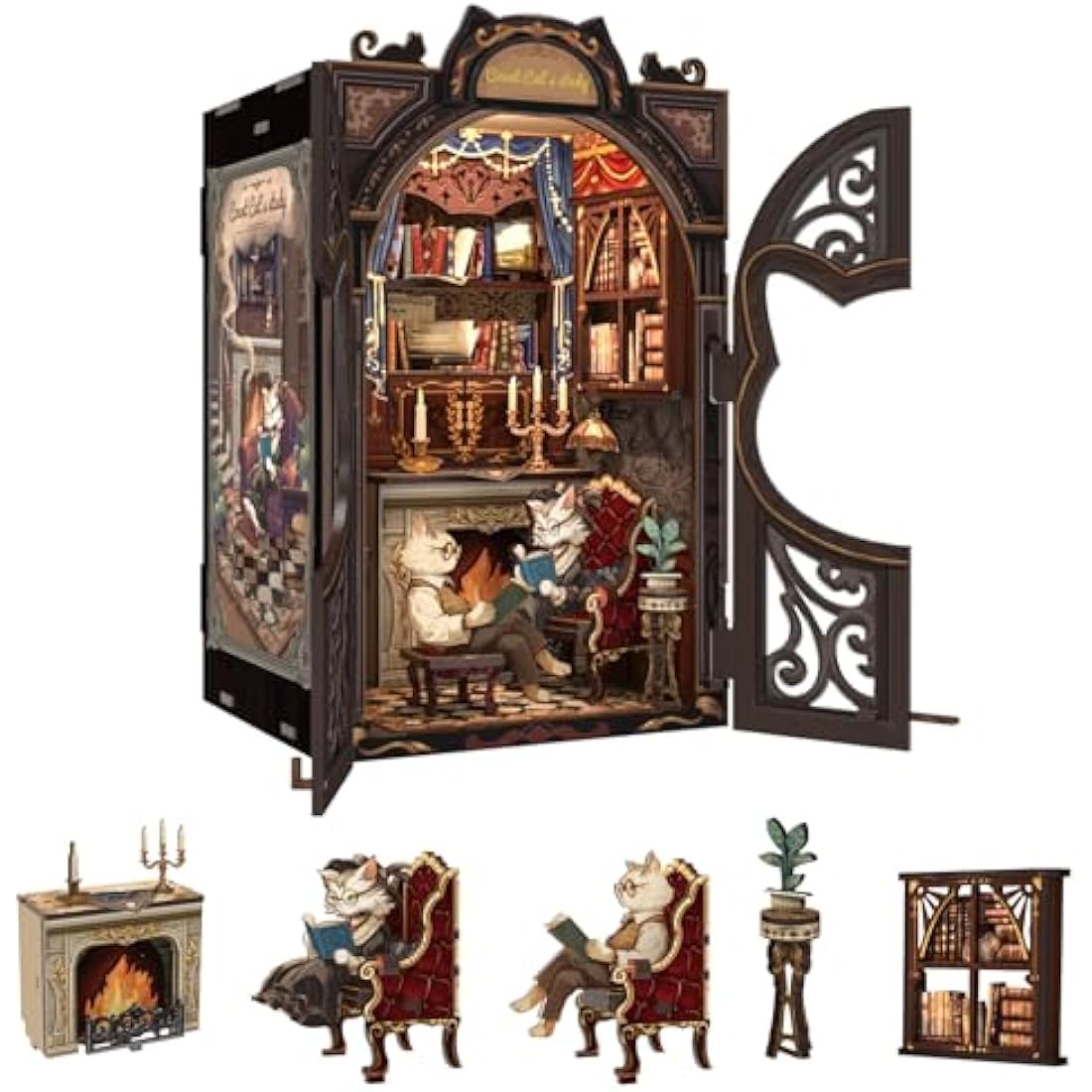 Fsolis Book Nook Kit - Count Cat's Study 3D Wooden Puzzle Miniature House