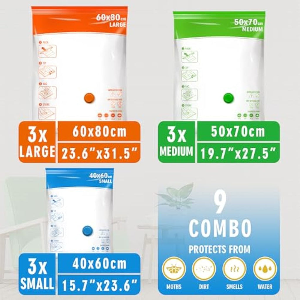 Vacuum Storage Bags – 9 Pack Reusable Space Saver Bags