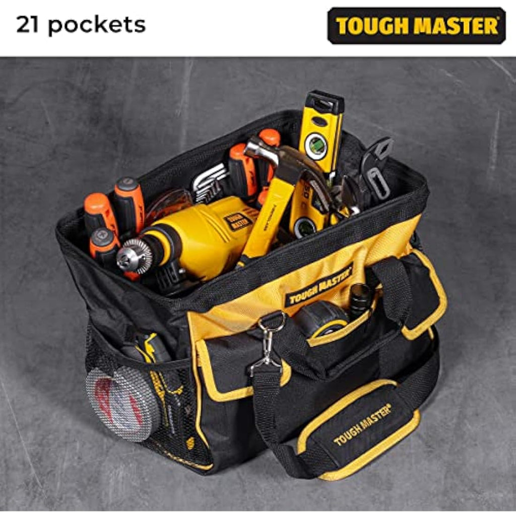 TOUGH MASTER 16" Heavy Duty Tool Bag | 27 Pockets & Shoulder Strap